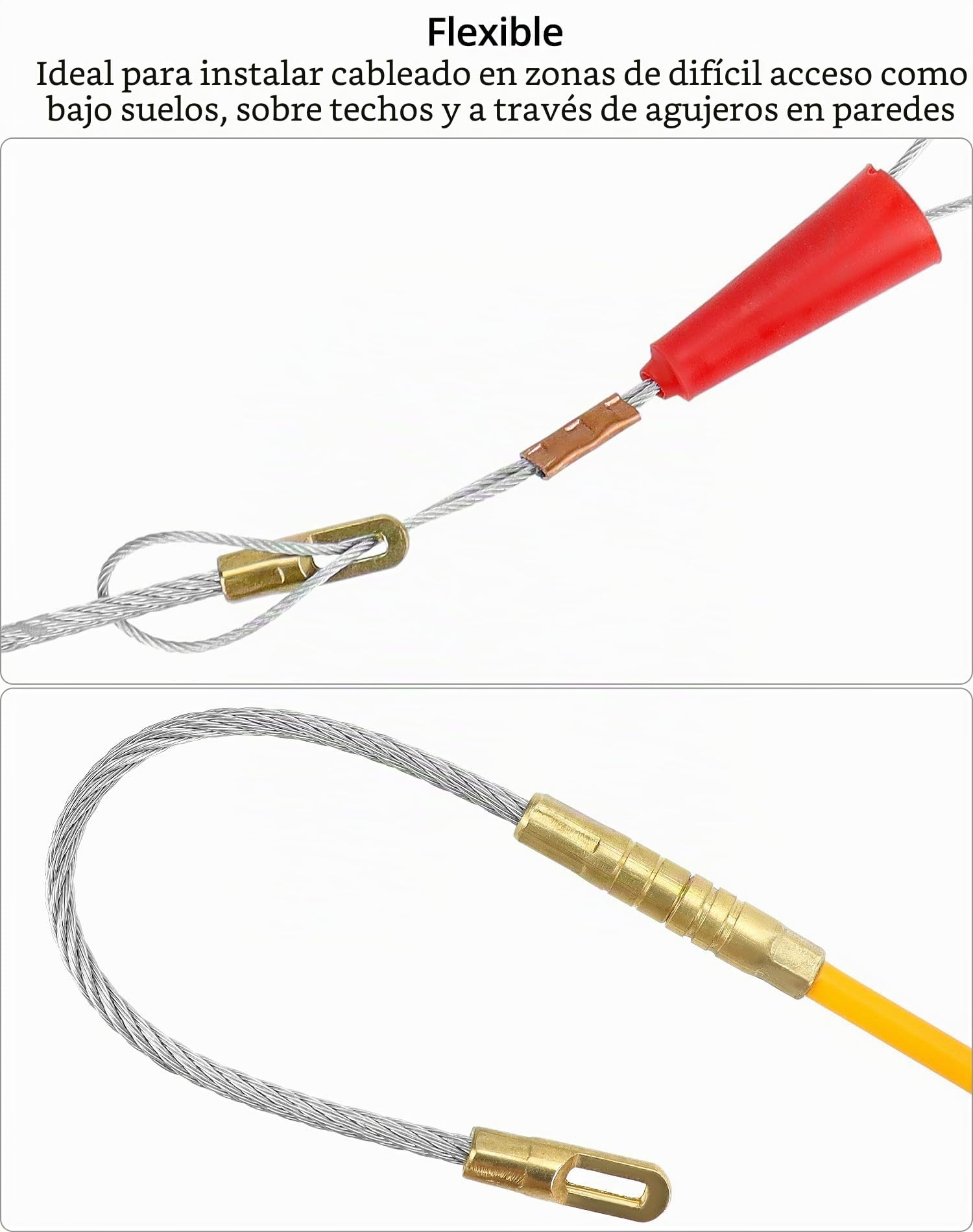 QWORK® Guia pasacables de 50 metros, cinta pasacables, herramientas de electricista, ideal para Colocación de Cables, 4 mm de diámetro