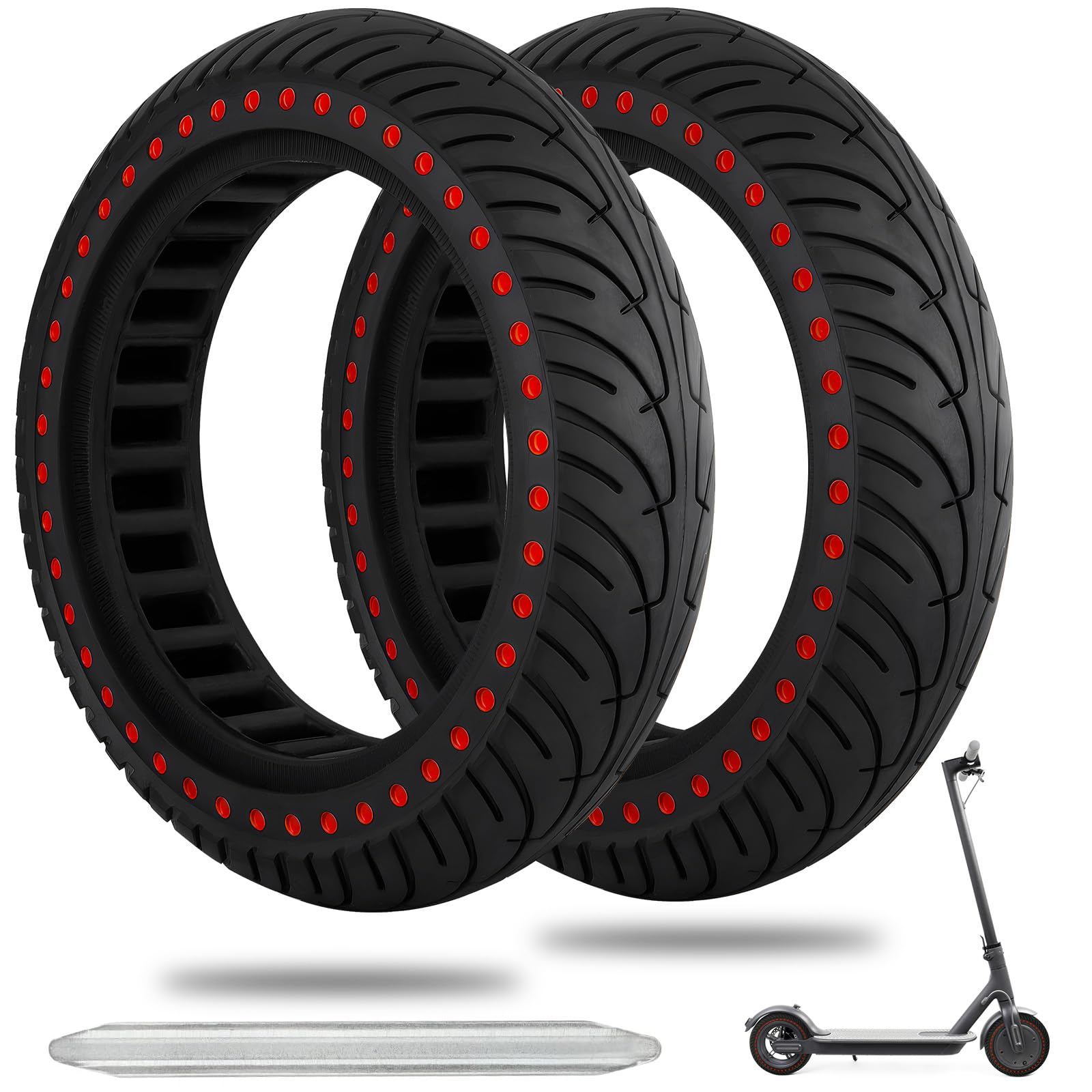 2 Pneus Pleins Rouges Pour Scooter Xiaomi M365/Pro - 8.5 Pouces | Anti-crevaison, Sans Entretien
