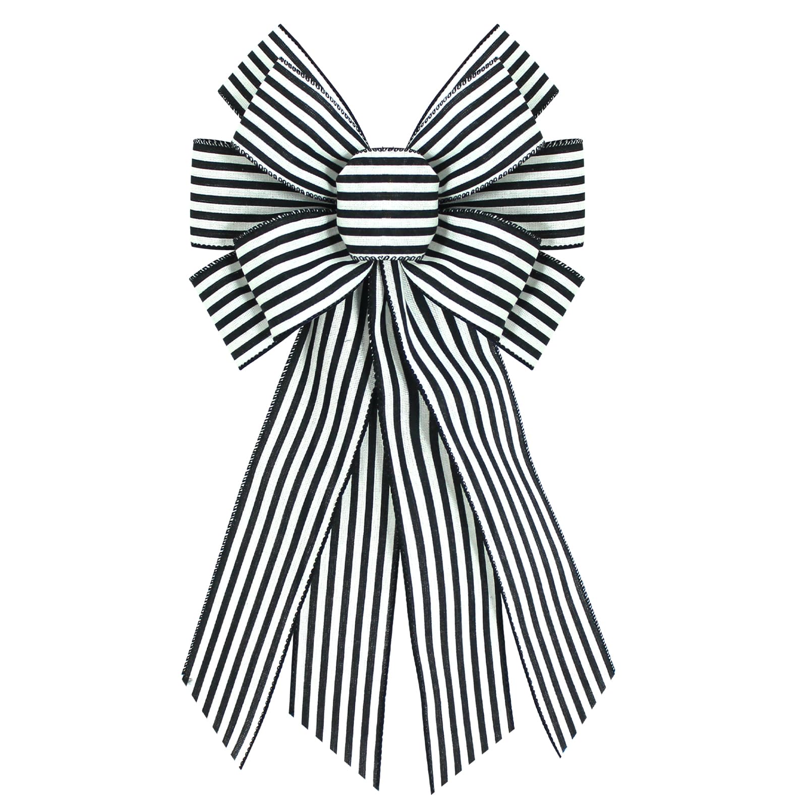 chmacura Black White Burlap Wreath Bow 20 x 11 Inches Birthday Anniversary Stripes Ribbon Bow Easter Farmhouse Bow Tree Ornament for Home Front Door Decorations
