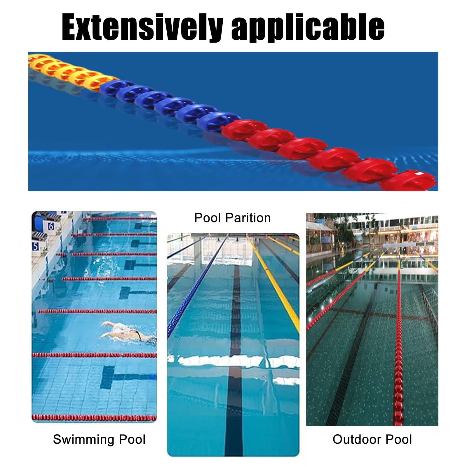 Corde de séparation de piscine de sécurité avec flotteurs, séparation des eaux profondes/peu profondes, kit de ligne sphérique pour la sécurité de la piscine, barrière flottante pour zones de piscine