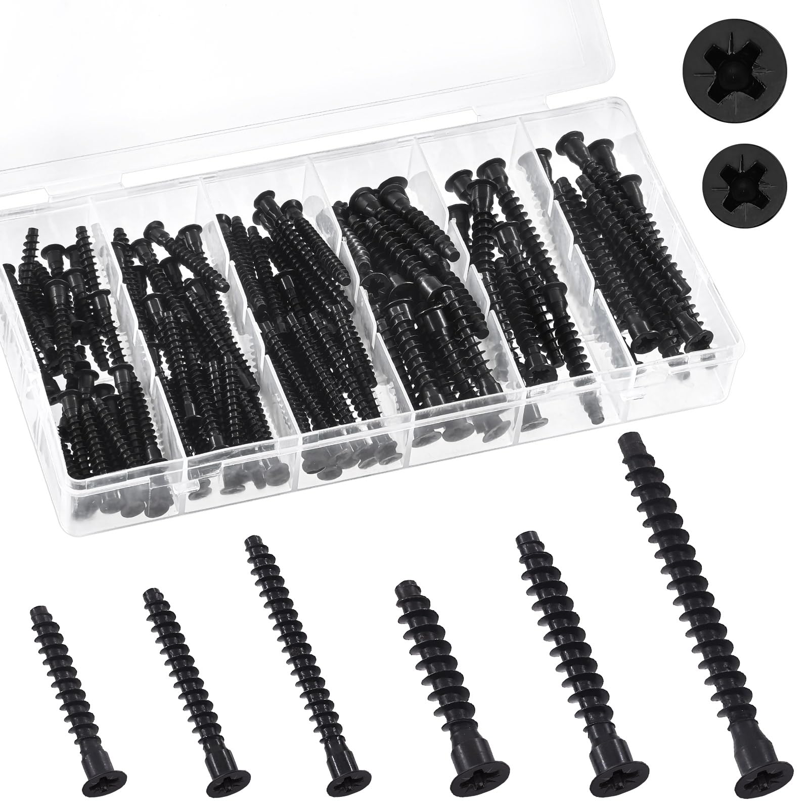 Swpeet 130Pcs 6 Sizes M5 x 35mm/ 40mm/ 50mm & M7 x 40mm/ 50mm/ 70mm Zinc Plated Carbon Steel Confirmat Screws Assortment Kit, Phillips Drive Countersunk Self-Tapping Furniture Connecting Screw