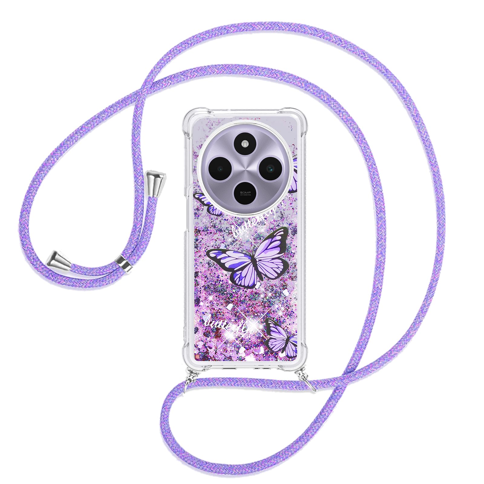 Custodia IMIRST Con Cordino Per Redmi 14C 4G | Silicone TPU Glitter E Borsa A Tracolla Regolabile - 4
