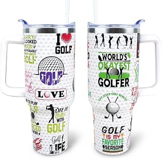Golf Tumbler 40 oz Tumbler with Handle and Straw Lid Leak Proof - Cool Gifts for Golfers Travel Coffee Mug Insulated for Hot Cold Ice - Golf Gifts for Men Dad Fathers Day