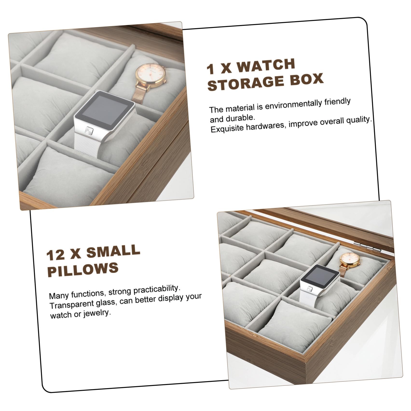 CALLARON Organizer per Gioielli in Legno con 12 Grandi Slot e 12 Cuscini Rimovibili, Elegante la Decorazione della Casa o Esposizione in Negozio
