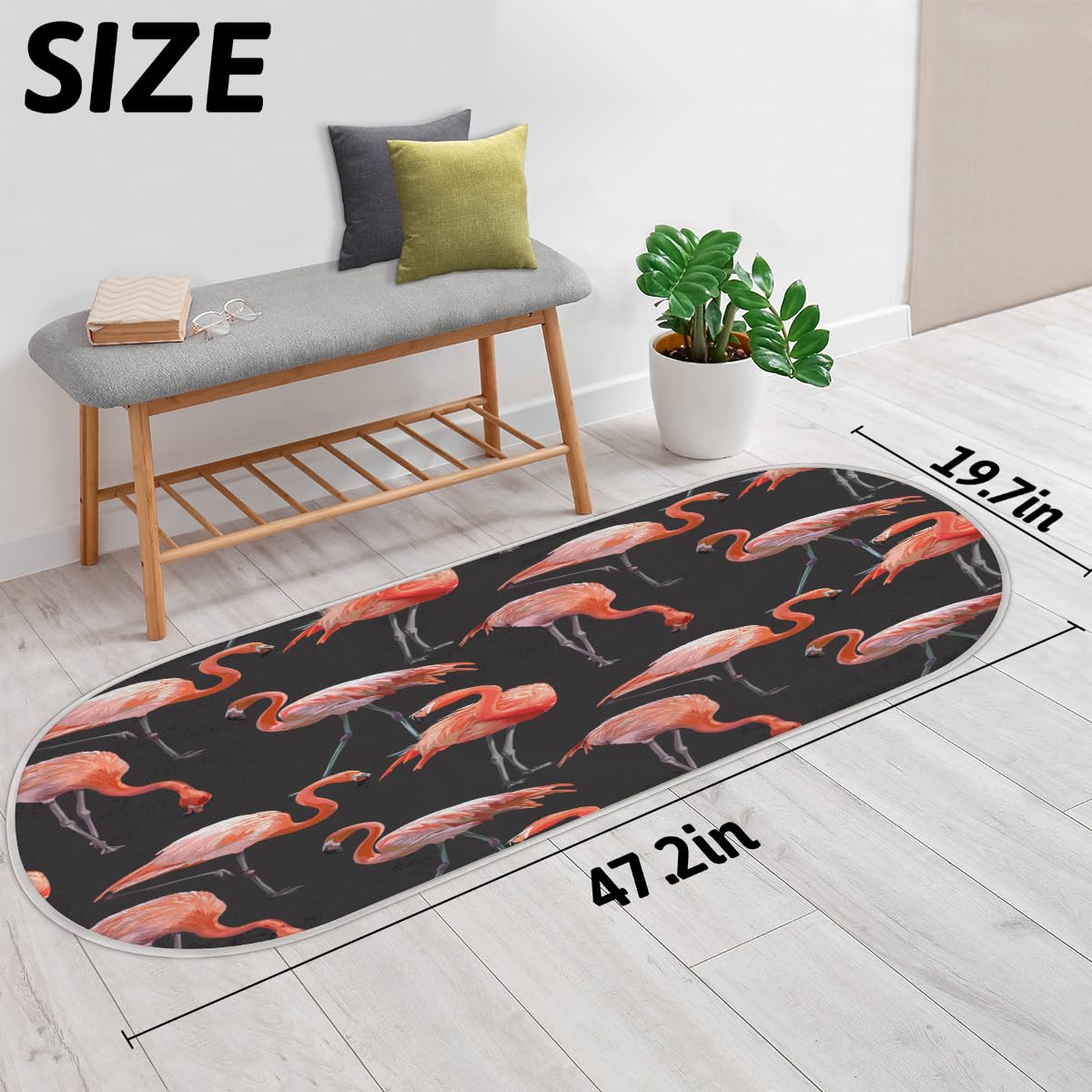 TropicalLife Dywan z flamingiem 50 x 120 cm, flaming długie włosy pogrubione dywaniki do pokoju kuchni domu łazienki wewnątrz antypoślizgowa mata podłogowa dywaniki