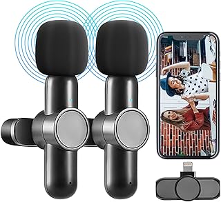 2 Pack Wireless Microphones for iPhone,Lavalier Microphone Wireless for Video Recording Clip On Lapel Mic Compatibale for YouTube/Interview/Vlog/Presentation/Facebook Live/Live Streaming/Tiktok