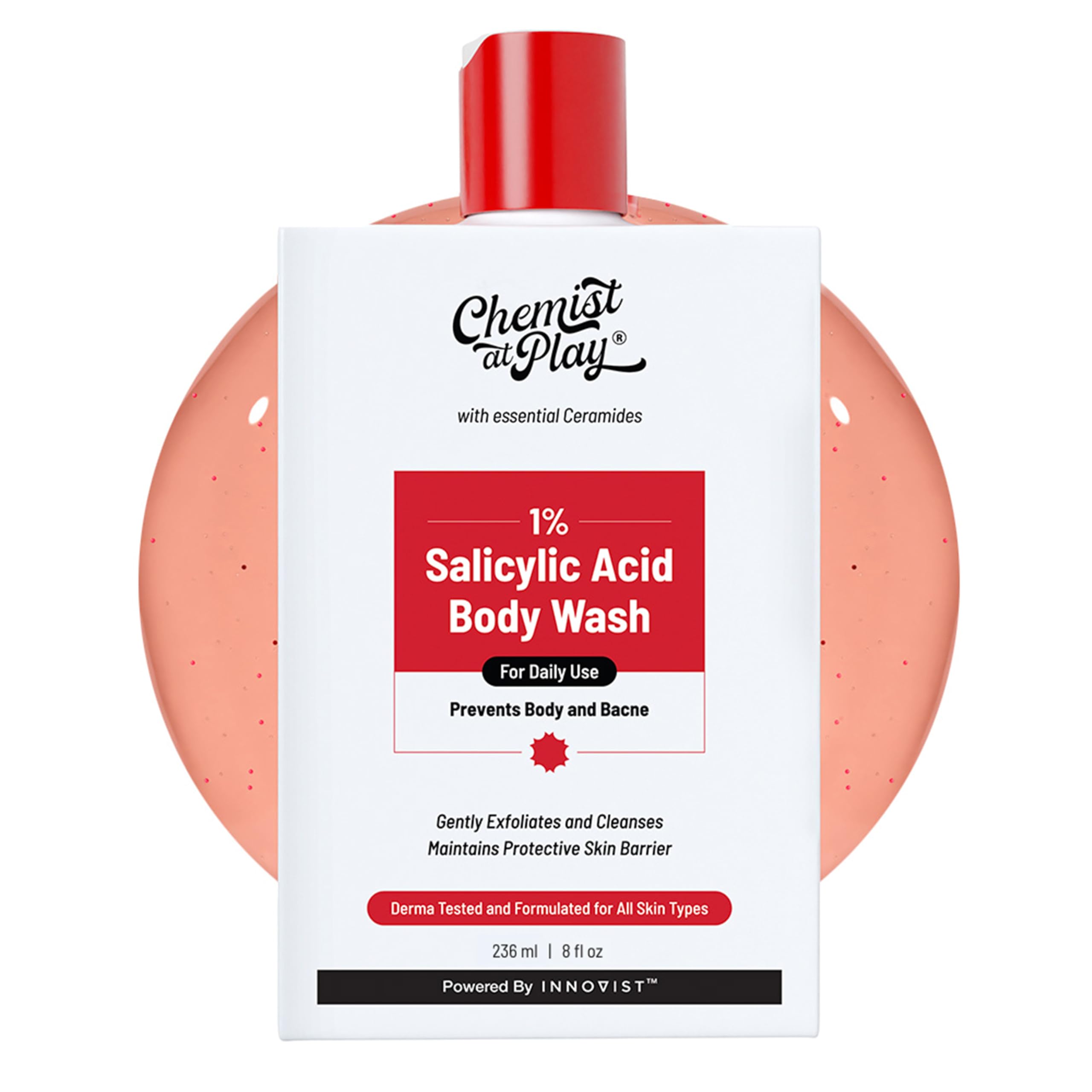 Chemist at Play1% Salicylic Acid Body Wash | Helps Prevent Back & Body Acne Smoothens Bumpy Texture | For Sweaty Oily Normal and Dry Skin | Paraben and SLS Free | Suitable for Men and Women | 236 ml