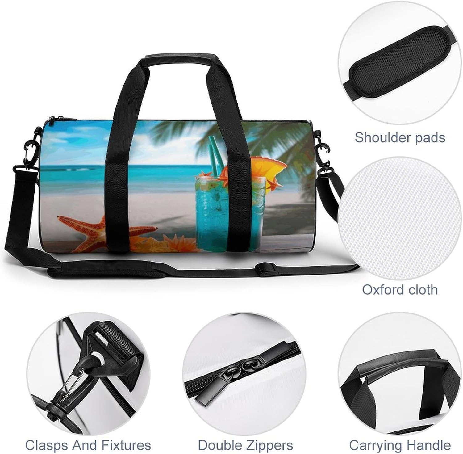 Duffel Bag for Men Women Gym Bag Tropical Cocktail with Starfish Travel Duffel Bag Waterproof Overnight Bag for Sports Workout