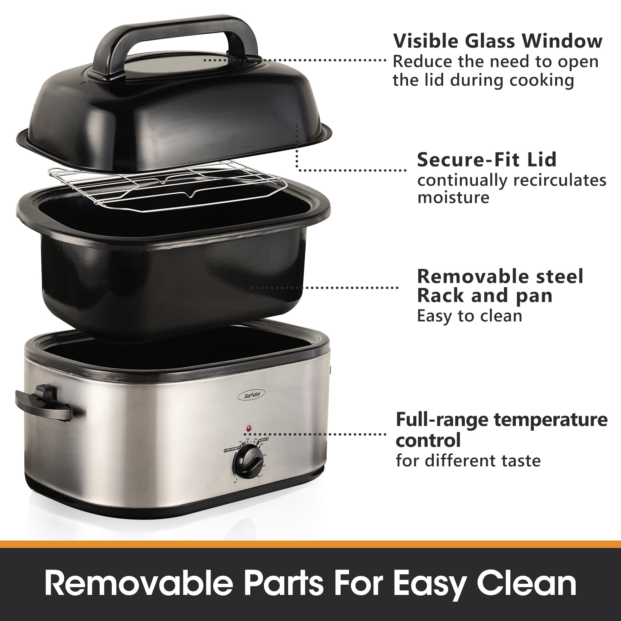 Buy 24 Quart Electric Turkey Roaster Oven with Glass Lid, Electric