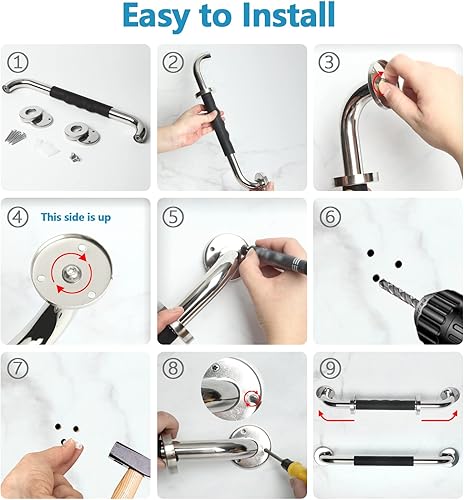 Miniatura 6 de Paquete de 2 barras de agarre para baño, barras de agarre antideslizantes de 12 pulgadas para bañeras y duchas, barras de agarre de seguridad para