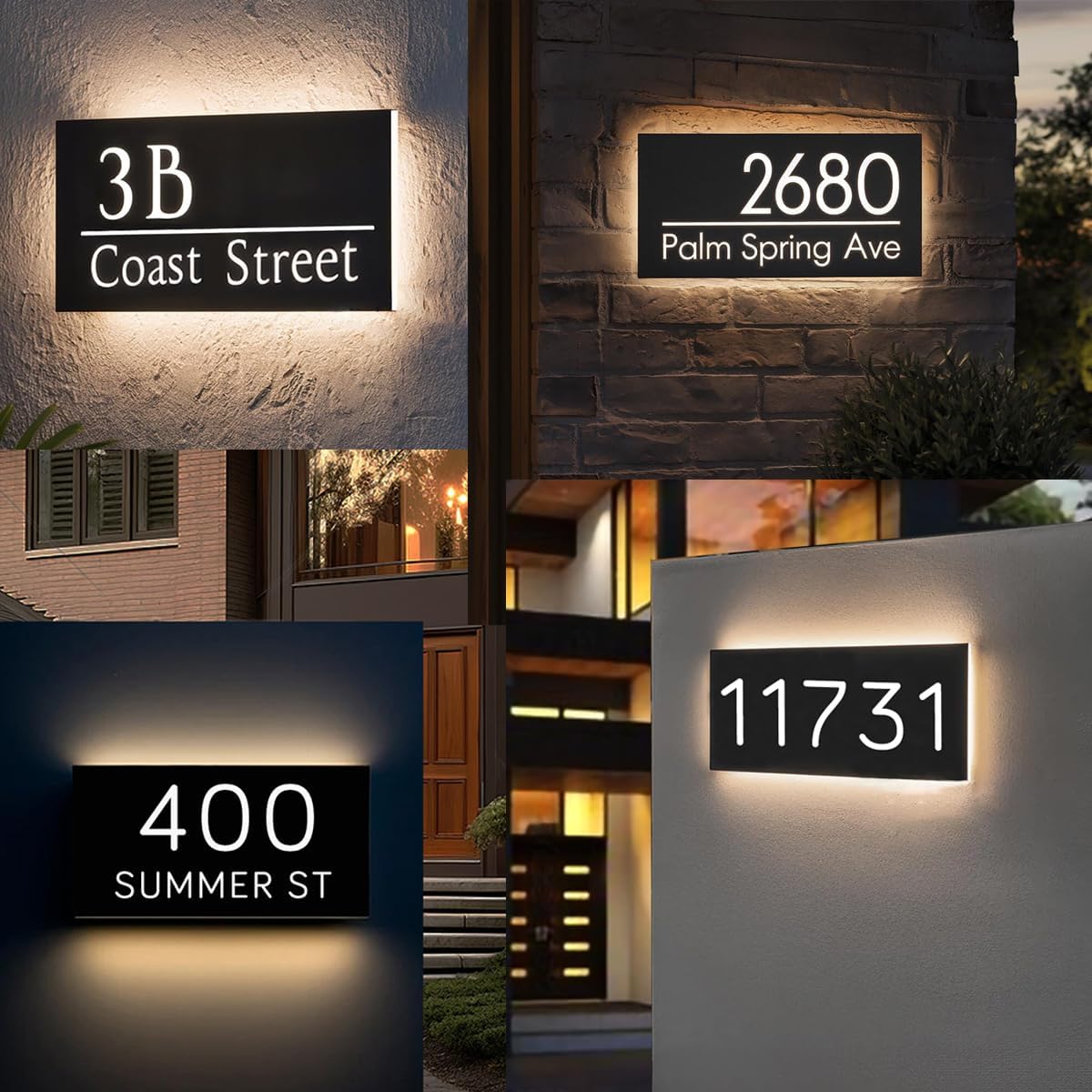 Illuminated Solar House Number Sign Custom Modern LED House Numbers Address Plaque Modern House Numbers Address Number