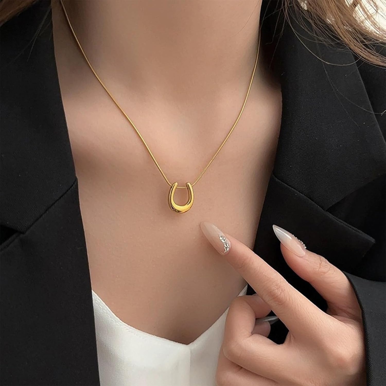 GIGB PBDK Long Horseshoe Pendant Necklaces for Women Chunky Gold Statement Necklace Charm Snake Chain Necklace Trendy Western Everyday Jewelry Accessories - Image 2