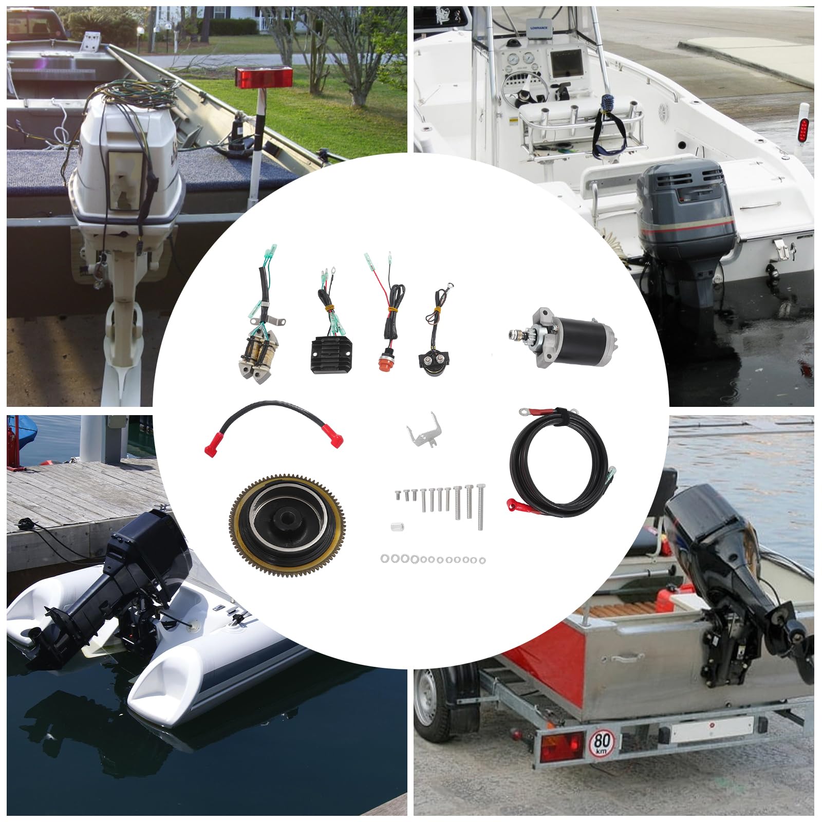 Set completo per motore fuoribordo elettrico per 4 tempi, 15 CV, avviamento elettrico fuoribordo con avviamento e volano, durevole e affidabile