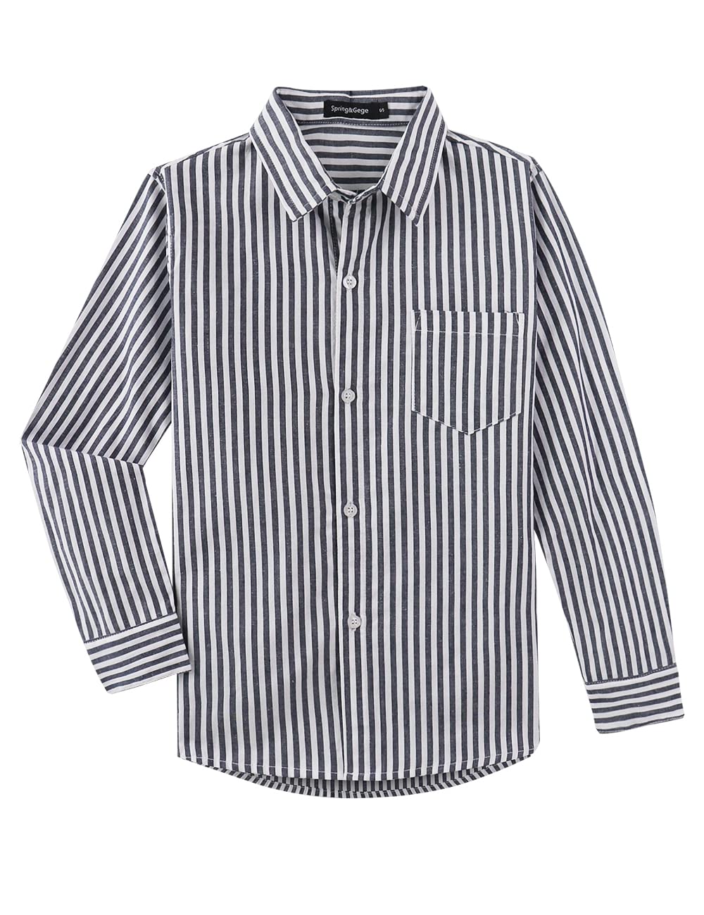 Spring&Gege Camisa de vestir con botones para niños Camisa de vestir de manga larga casual a rayas verticales (5-14 años)
