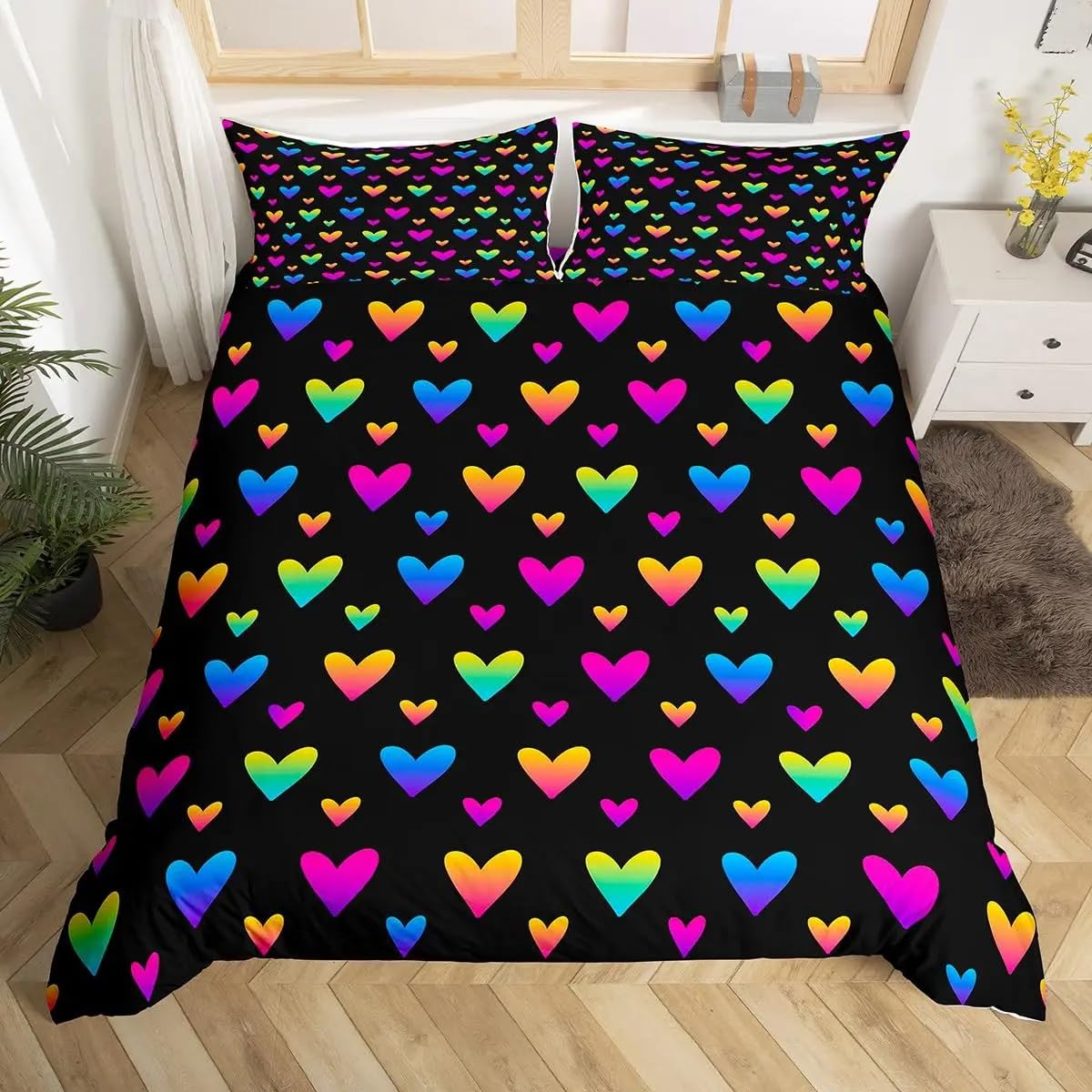 Parure de lit 140x200 arc-en-ciel et housse de couette microfibre enfant adulte