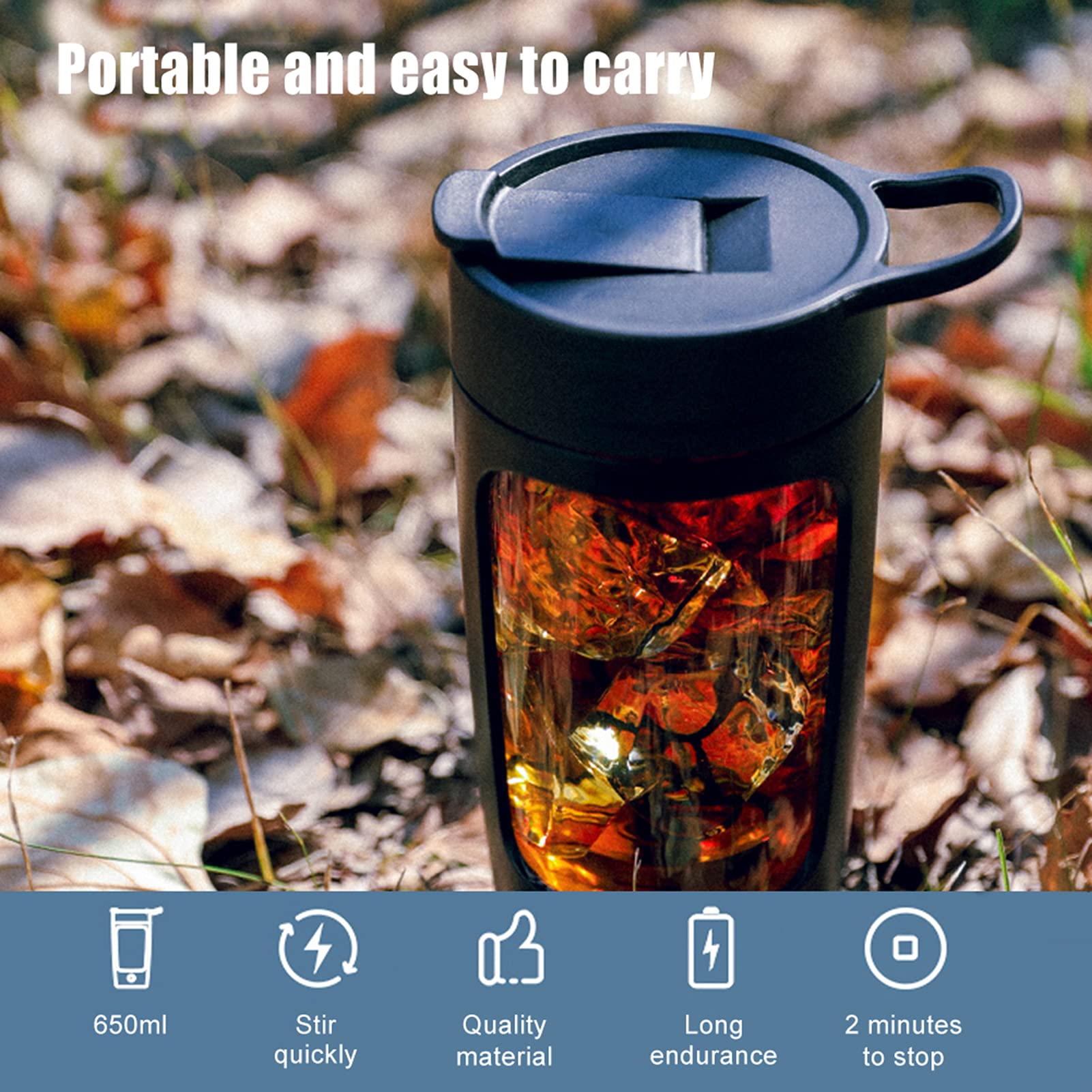 FLEXMAN Bouteille Shaker Électrique, Chargeur USB 650 ml, Mélangeur de Protéines Portable, Tasse de Mixage Pratique Polyvalente pour la Cuisine à la Maison, les Jus, le Lait (Noire)