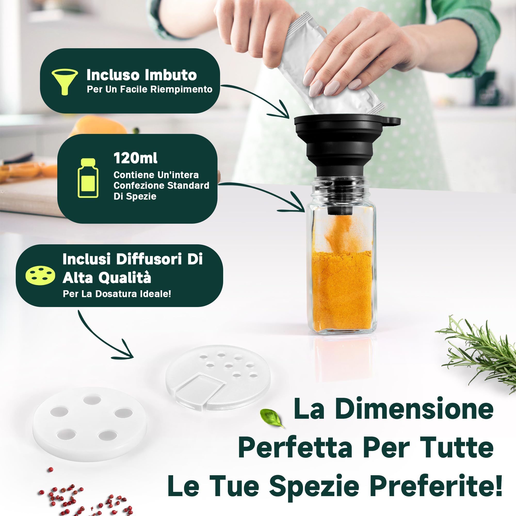 Set portaspezie con 28 barattoli per spezie e 120 etichette, organizer per spezie per cucina e armadio, portaspezie da parete o in piedi, completo sistema di conservazione delle spezie (nero)