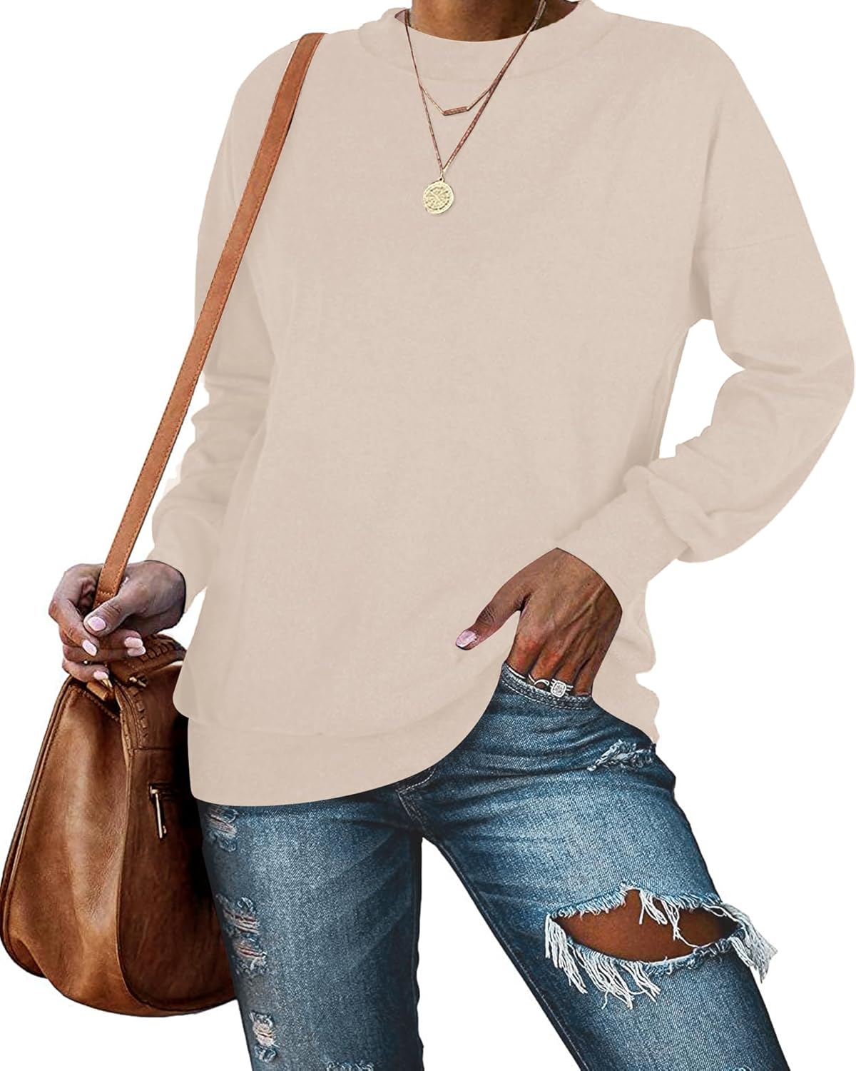 PLMOKEN Plus Size Sweatshirts for Women Casual Long Sleeve Round Neck Shirts tunic tops for Leggings M-4XL