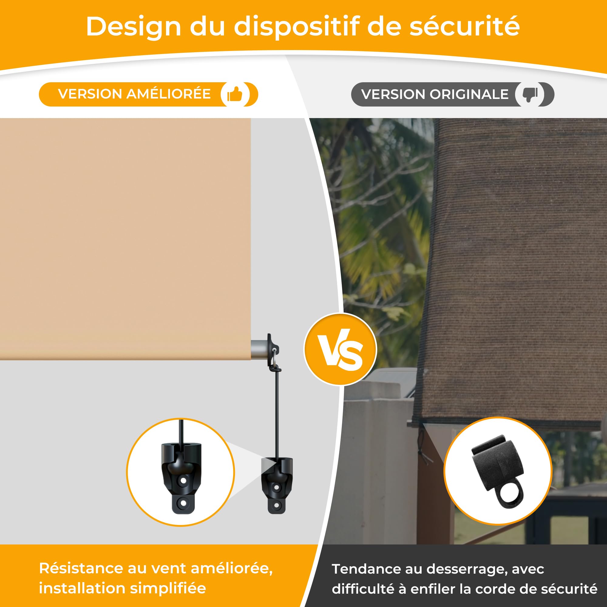HOMEDEMO Store Enrouleur Exterieur Vertical de Balcon, 220 g/m² pour Une Bonne résistance, Khaki,160l x 160L cm, Protection Contre Les UV 50+