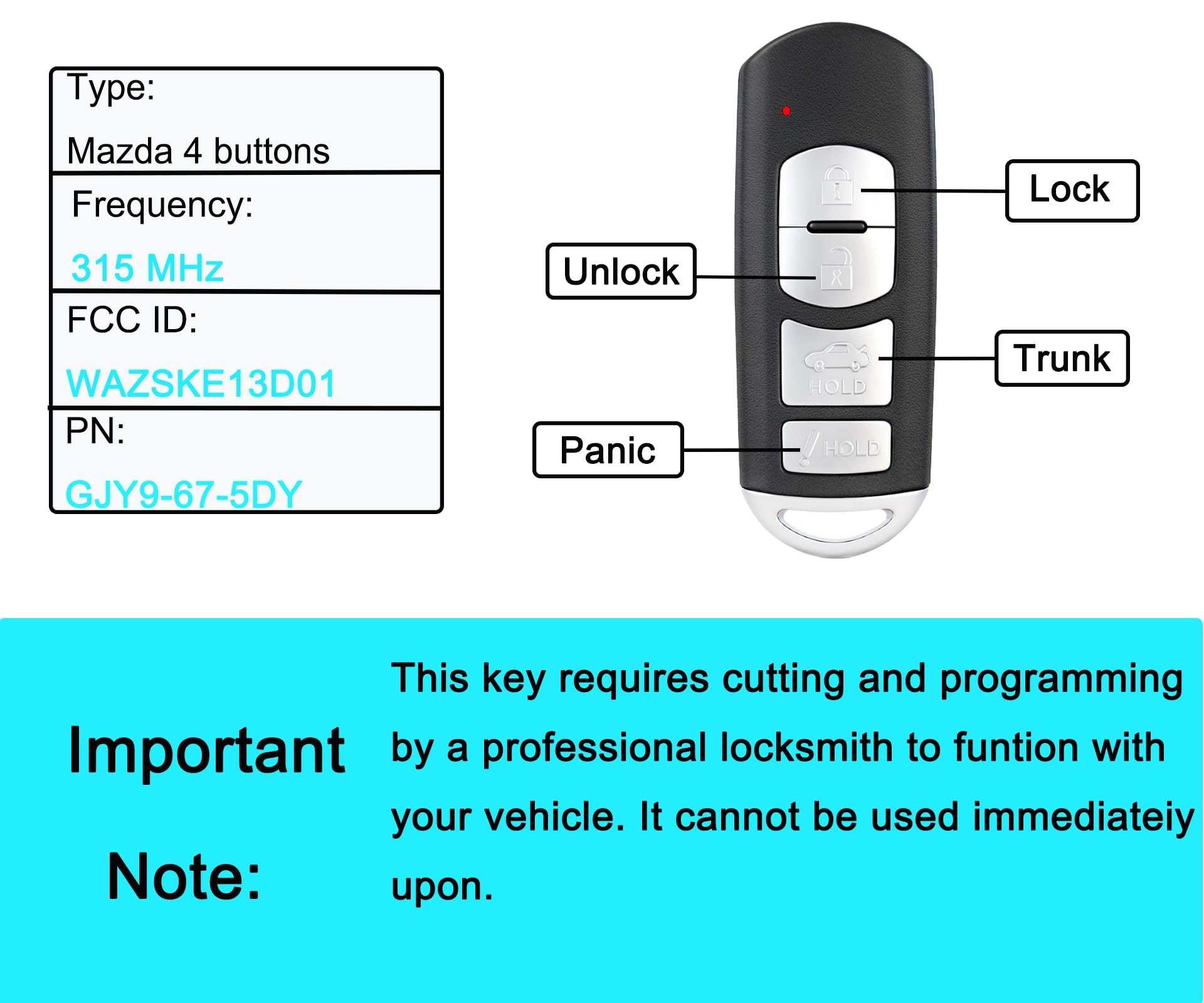 Amazon.com: Smart Key Fob for Mazda 3 Sedan 2014-2018/Mazda 6 2014