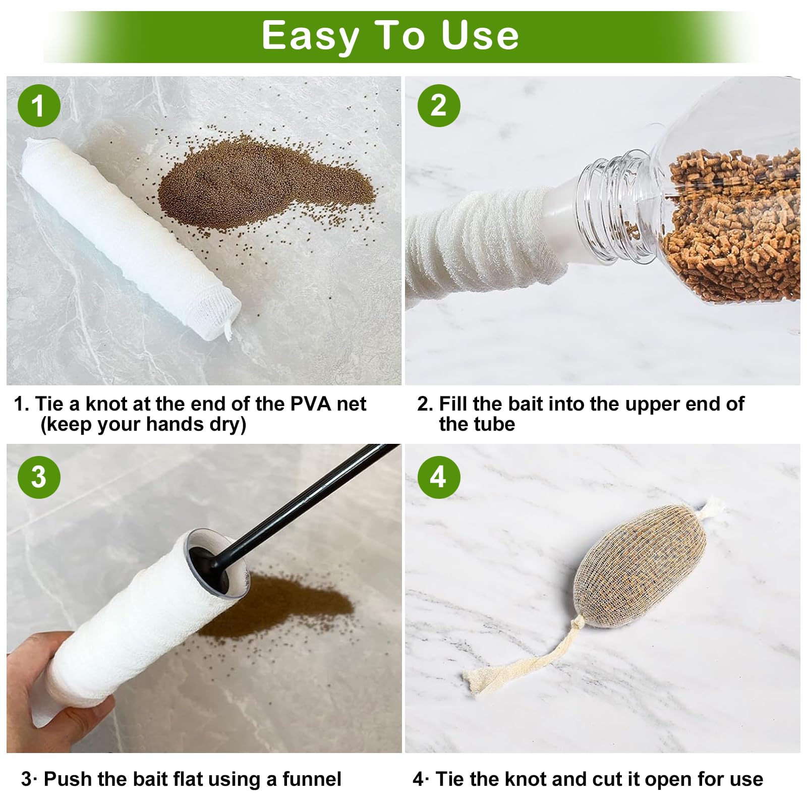 Filet de pêche en PVA - 10 m de long - 25 mm de large - Maille PVA - Fonte rapide - Accessoire pour appâts à la carpe