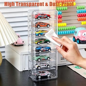 Mini Figures Storage Box & Hot Wheels Cars Storage Box, Clear Acrylic Display Case, Dustproof Multi-Layer Display Case with Removable Dividers for Figures Under 1.18