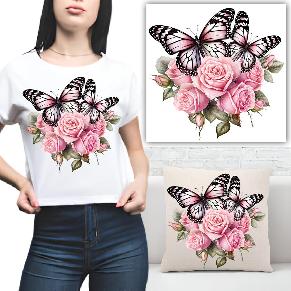 S.A.V.I Pink Butterfly & Roses Iron-On Patch (8.5x7 Inch) | DIY Heat Transfer Applique for T-Shirts, Hoodies, Denim, Pillows, Bags | Washable Fabric Sticker for Clothes & Backpacks - Easy, Durable Design-image-30