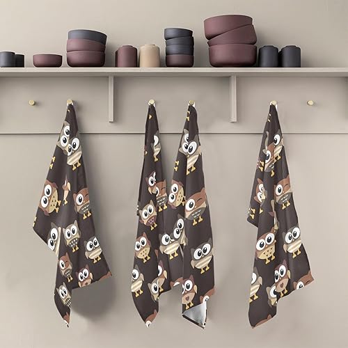 Miniatura 5 de Owls - Toallas de cocina marrones, 18 x 28 pulgadas, paños de cocina súper suaves y absorbentes para lavar platos, paquete de 4 toallas de mano
