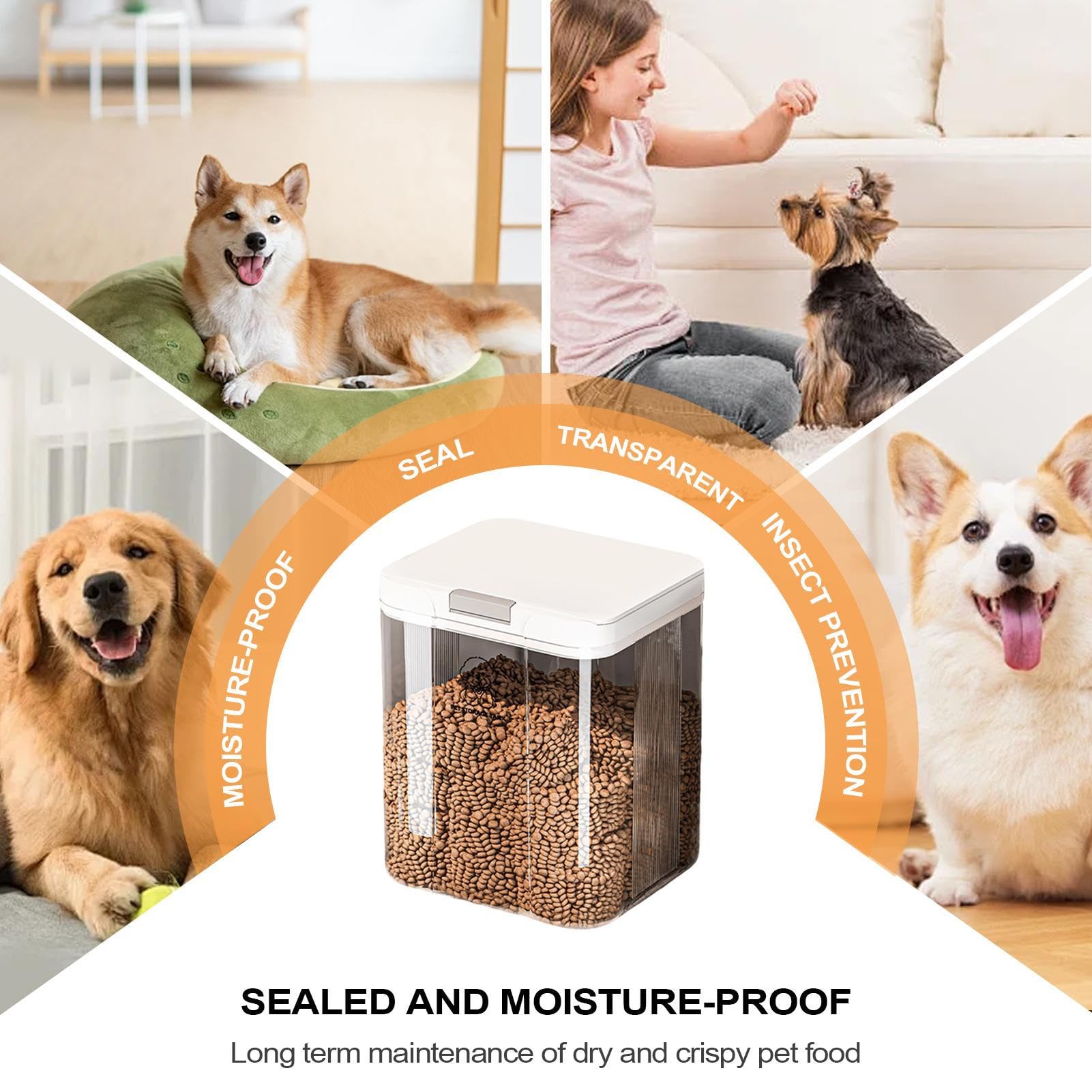 Contenitore per Cibo per Cani | 5L Ermetici Impilabili Trasparenti,Contenitori Grandi per Cibo per Cani,per Crocchette, Snack, Cereali, Riso, per Casa, Appartamento, Cucina, Dispensa, Mobile, Piano