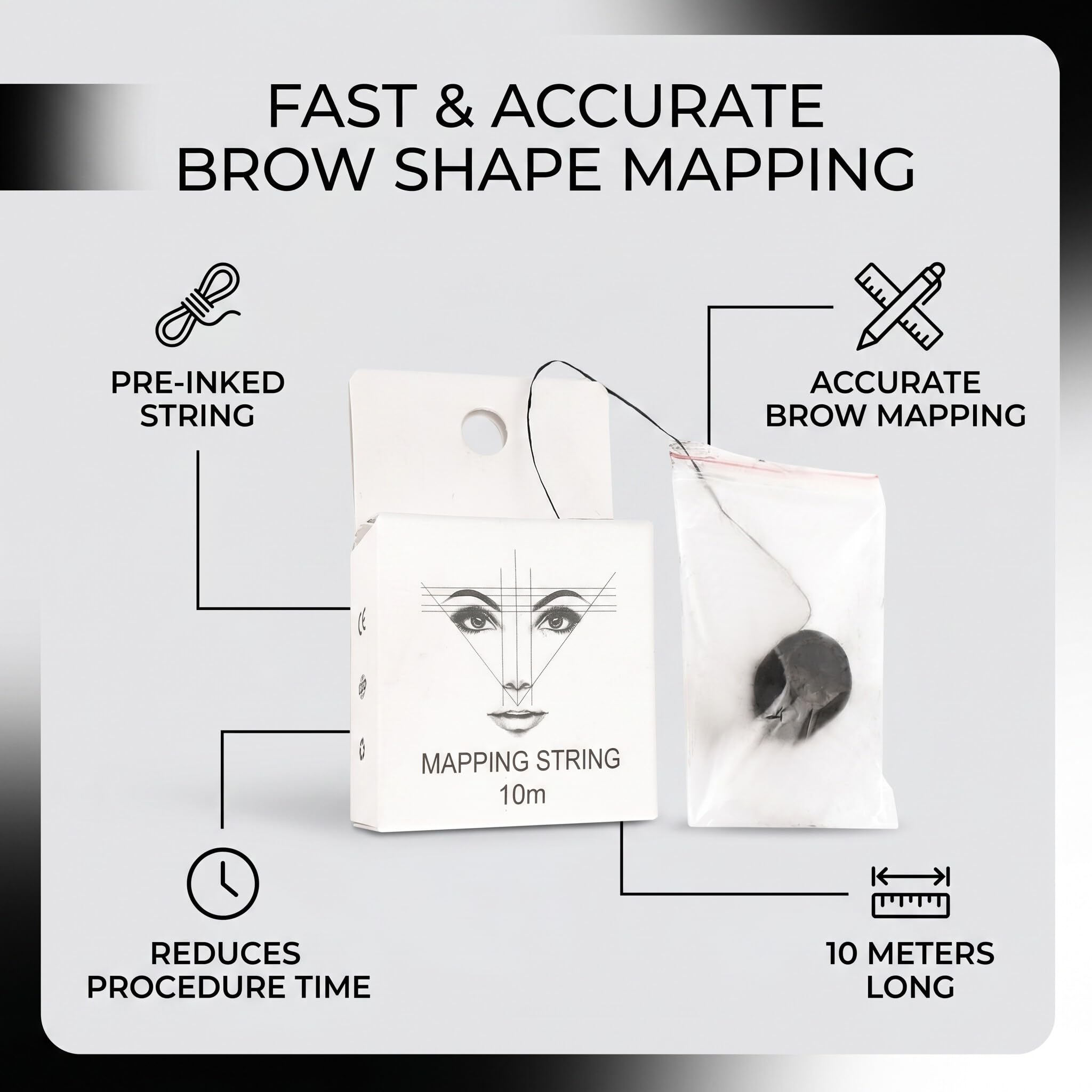 Cadena de Mapeo de Cejas, 10 M Preentintado, Hilo Marcador Para Microblading, Herramientas de Medición de Dibujo (Negro)