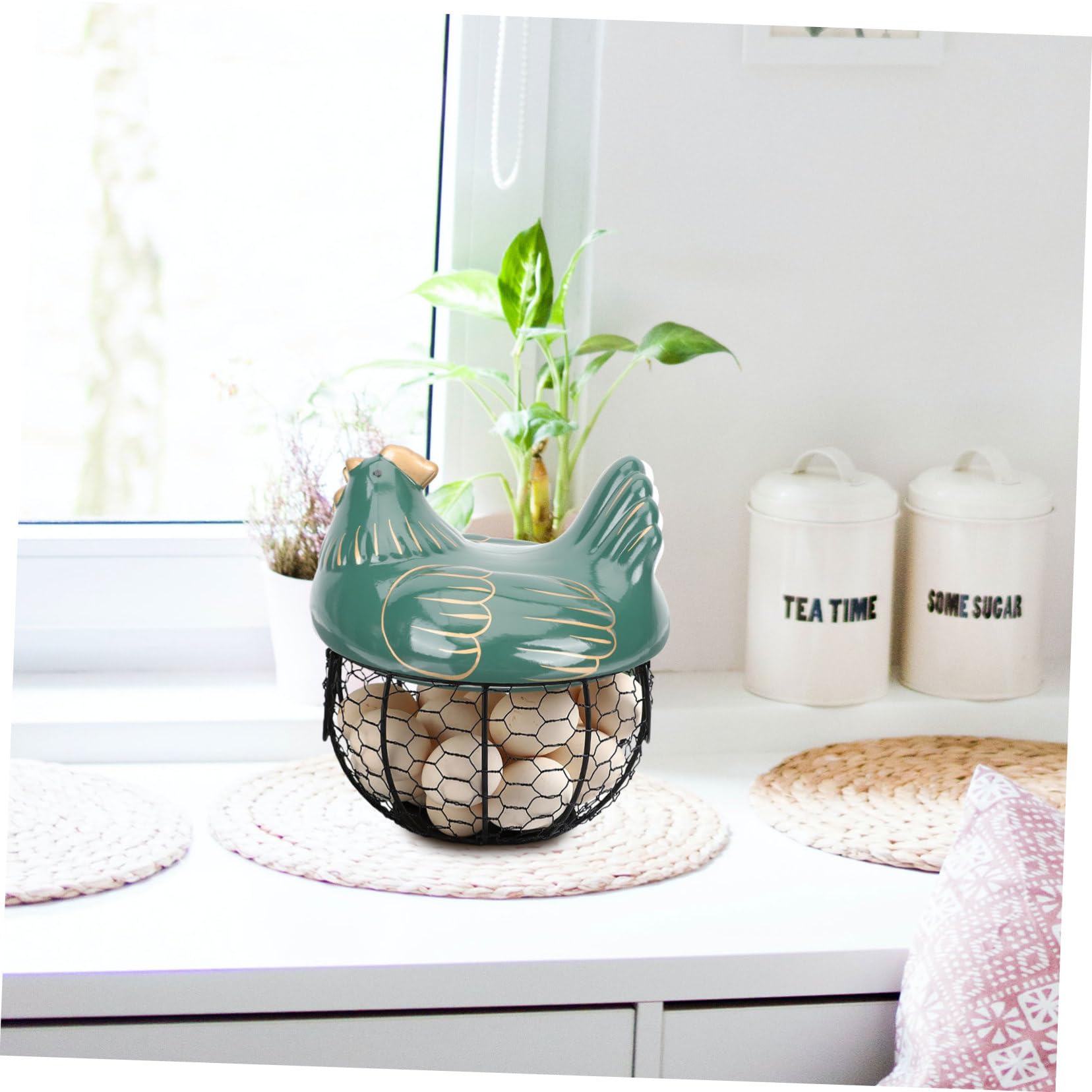 Porte-œufs Portable en Céramique et Fer, Panier Poule Couvercle