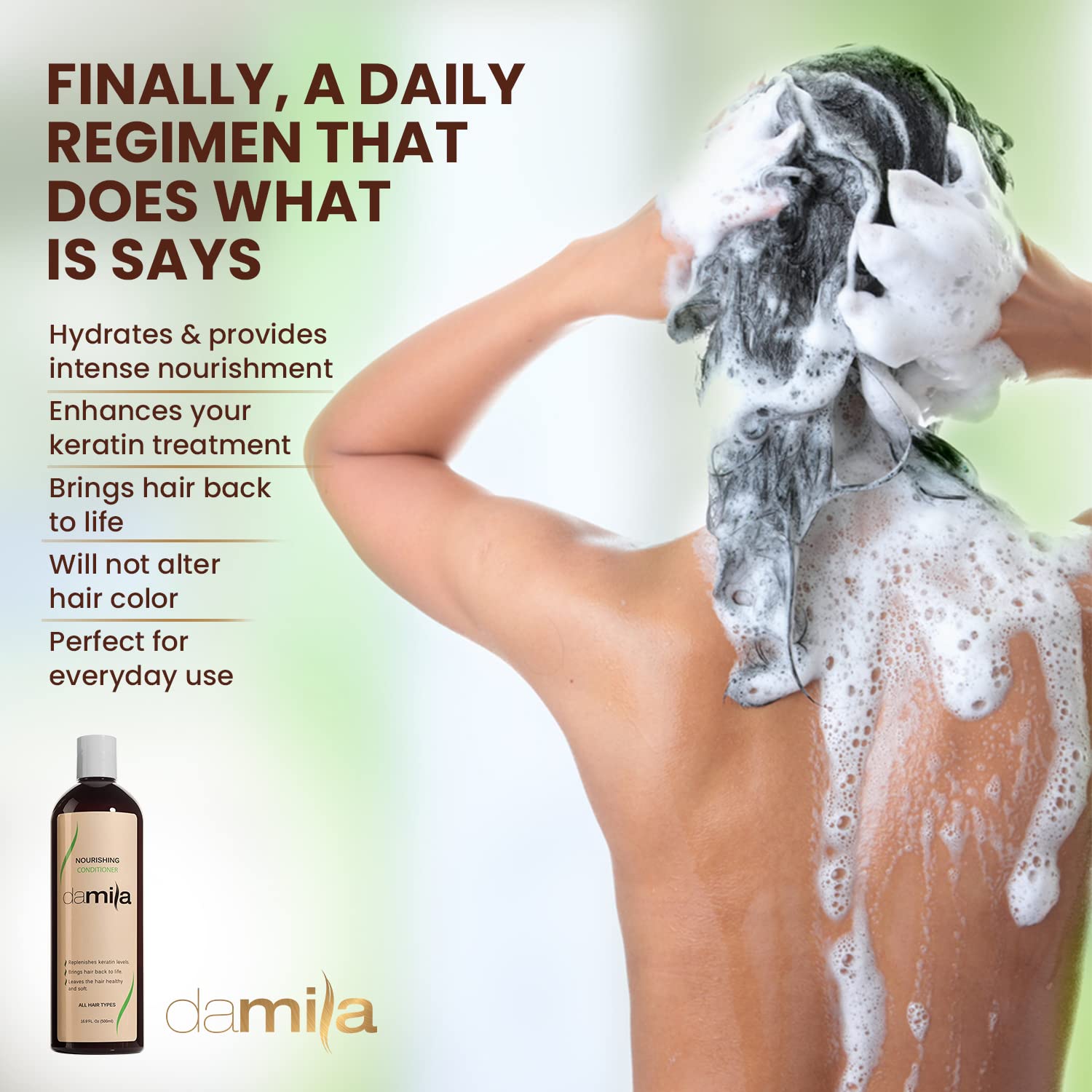 damila Balsamo nutriente con cheratina e aloe vera, perfetto per capelli danneggiati, crespi, ricci o secchi, 500 ml