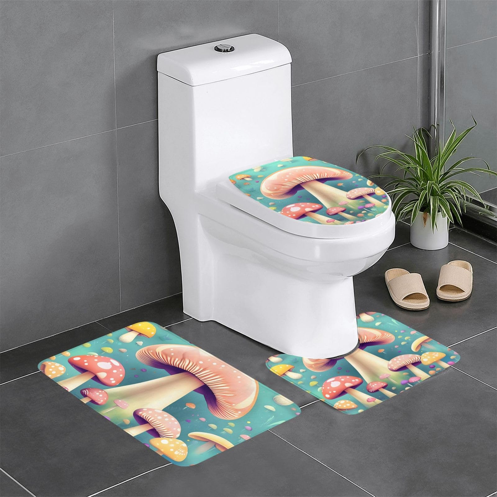 Tapis de salle de bain antidérapants Pretty Little Mushrooms trois pièces