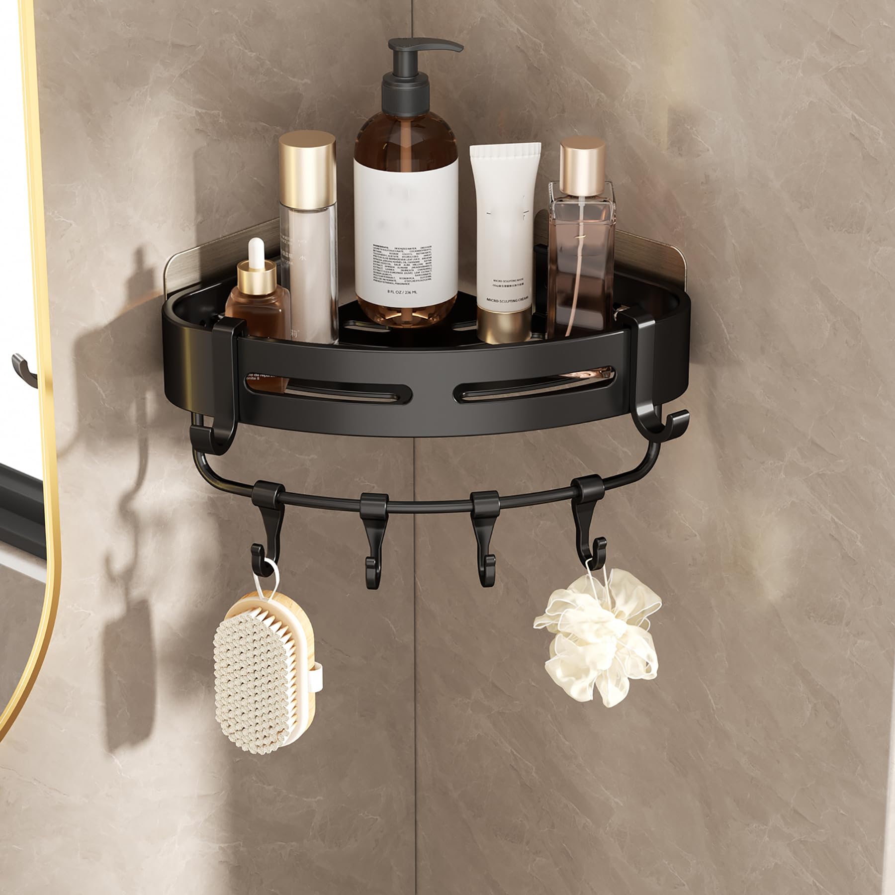 SRURLLUG Corner Shower Caddy Adhesive Corner Shower Caddy No Drilling Wall Mounted Rack Large Capacity Bathroom Organizers for