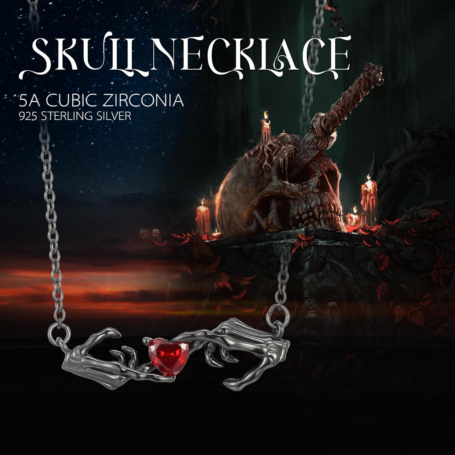 Skull Necklace 925 Sterling Silver Gothic Skull Pendant Necklace Gothic Jewelry Halloween Jewelry Gifts for Women Men - Image 6