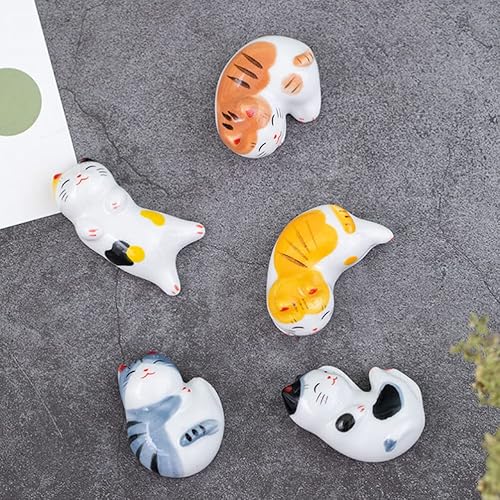 Miniatura 5 de SHERCHPRY Lindo gato cerámica palillos soporte soporte soporte gato suerte cuchara tenedor cuchillo soporte animal fiesta decoración para fiesta