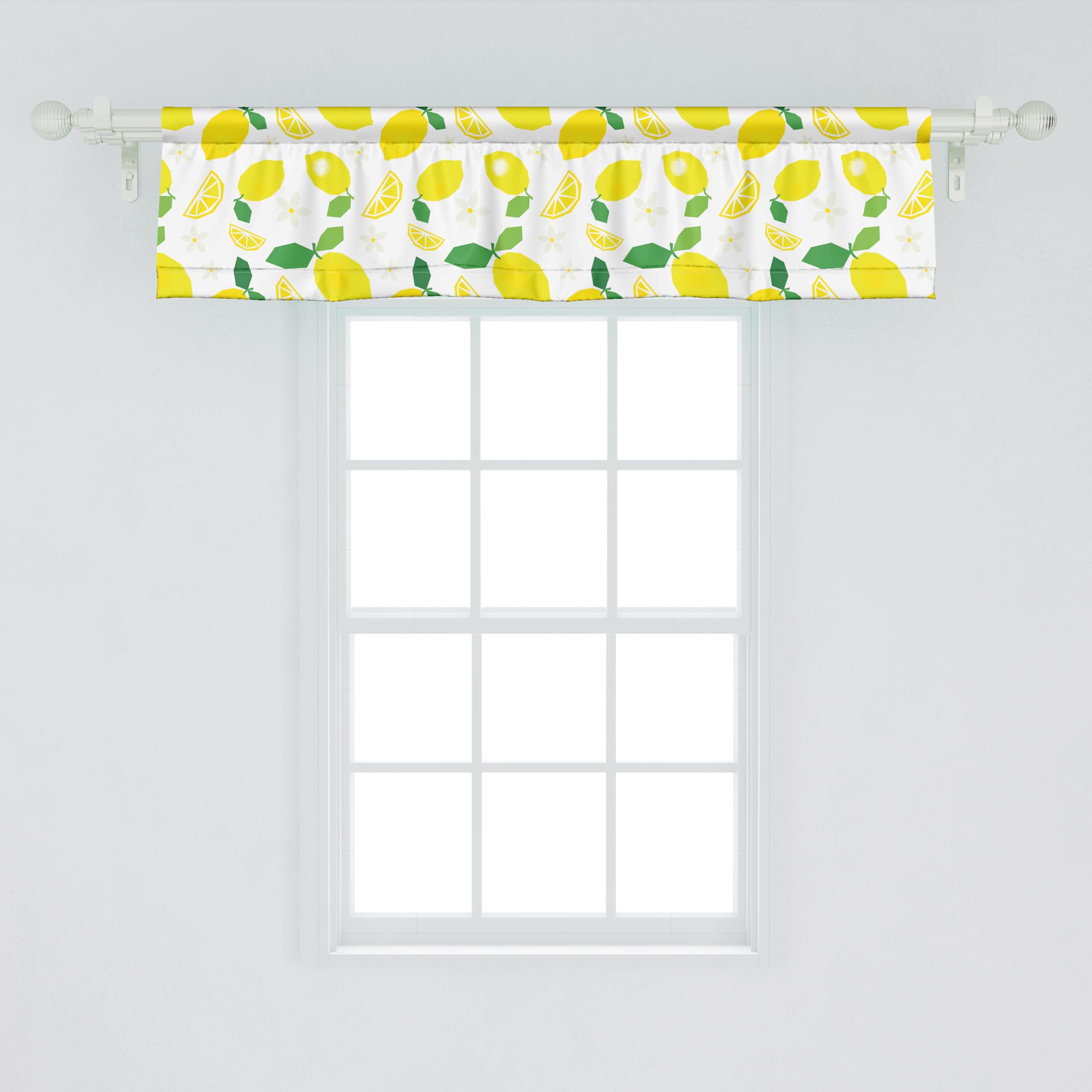 Ambesonne Lemons Window Valance, Continuous Citrus Leaves Flower Blossoms Polygonal Inspired Print, Curtain Valance for Kitchen Bedroom Decor with Rod Pocket, 54