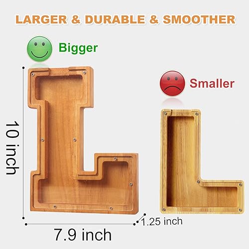 Miniatura 4 de Alcancía de madera con letras de madera para niños y niñas, banco de dinero grande de 26 alfabetos con nombre personalizado transparente para