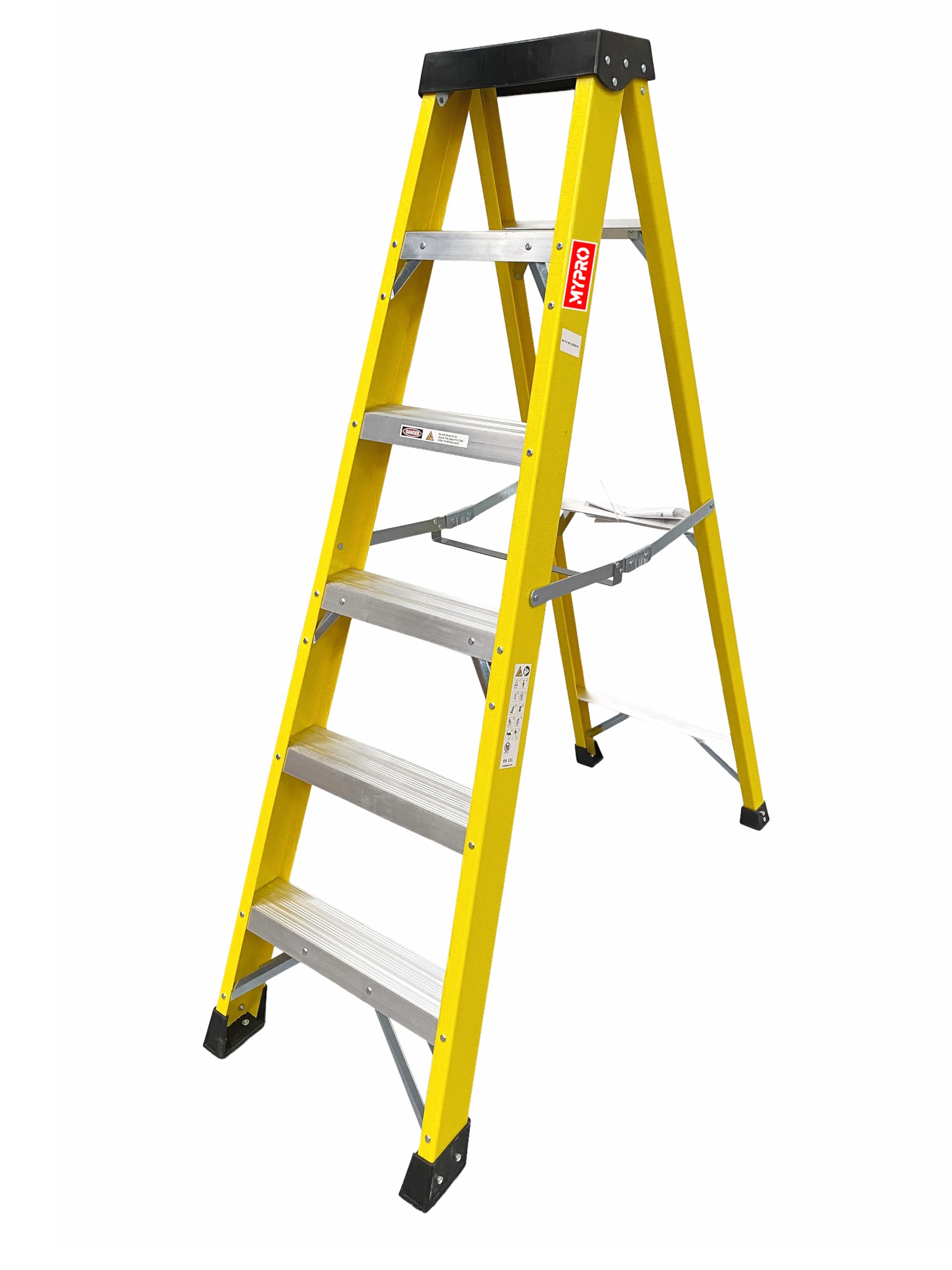 Mypro Yellow 6 Tread Heavy Duty Fibreglass Step Ladder | Electricians Swingback Steps Grp 30,000V I Fibreglass Swingback Step Ladder 6 Step Ladder