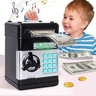 Piggy Bank for Kids Boys Girls Money Bank Machine with Password Cute ATM Piggy Bank Coin Can Electronic Auto Scroll Paper Money Saving Box Toy Christmas Birthday Gifts for 3 4 5 6 7 8 9 Year Old