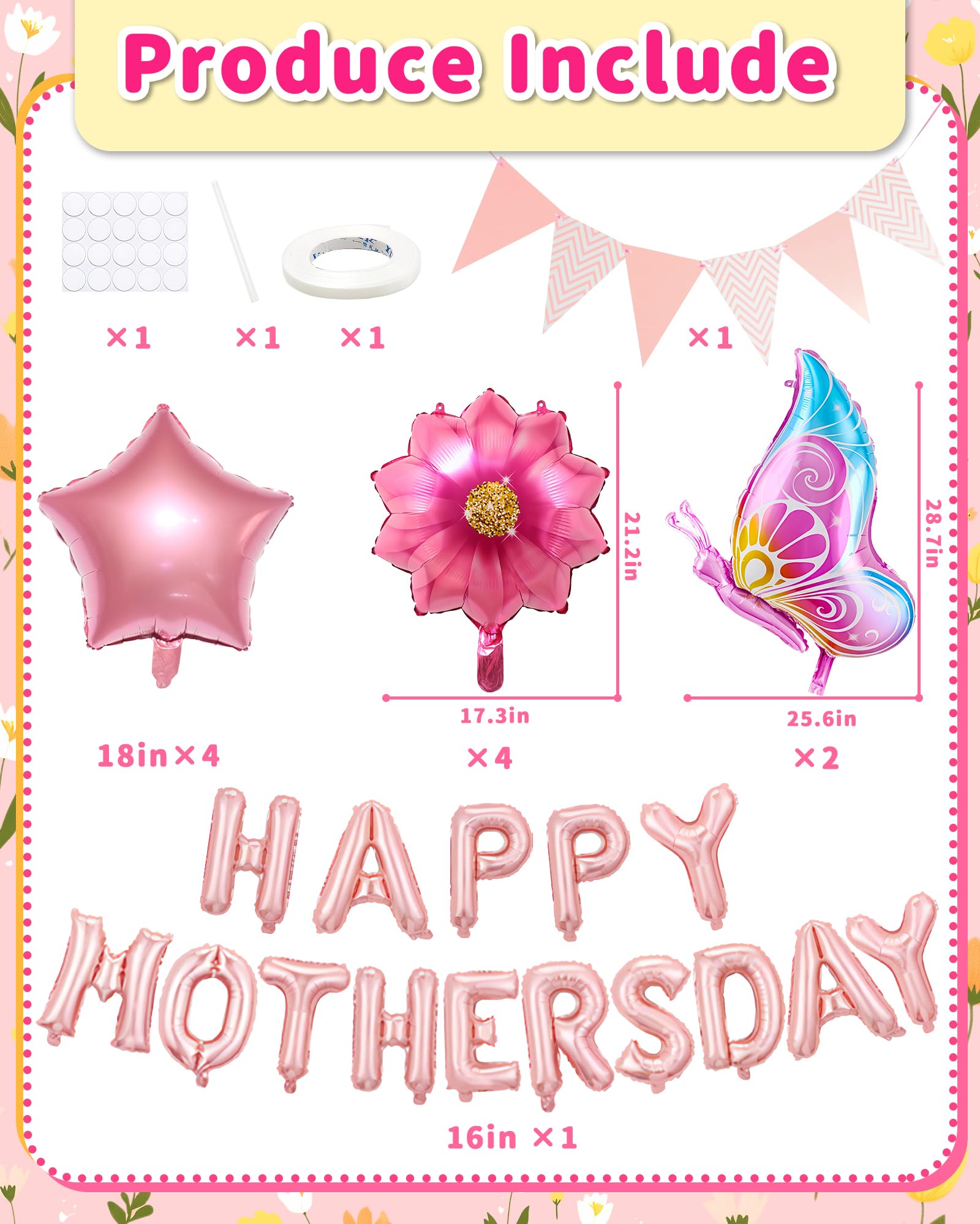 Happy Mother's Day Balloon Set Decoration, Pink Mothers Day