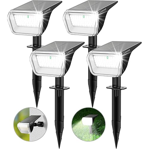 Linkind Solar Lights Outdoor 60 LEDs Solar Lights for Outside Ultra-Bright 800LM Solar Spot Lights 30% Conversion Rate Solar Landscape Lights Waterproof IP67 for Garden Yard Pathway, 4 Pack Cool White
