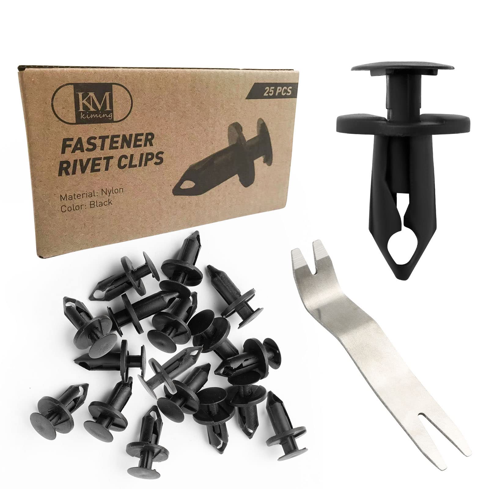 KiMing 25PCS Plastic Push Rivets, Automotive Fastener Rivets Bumper Retainer Fender Clips, 1PC Bonus Fasteners Remover