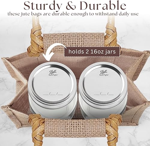 Miniatura 4 de Tarros Mason de boca regular de 16 onzas (paquete de 2) y bolsas de yute con asas, tarros de conservas con tapas, para fermentación, enlatado,