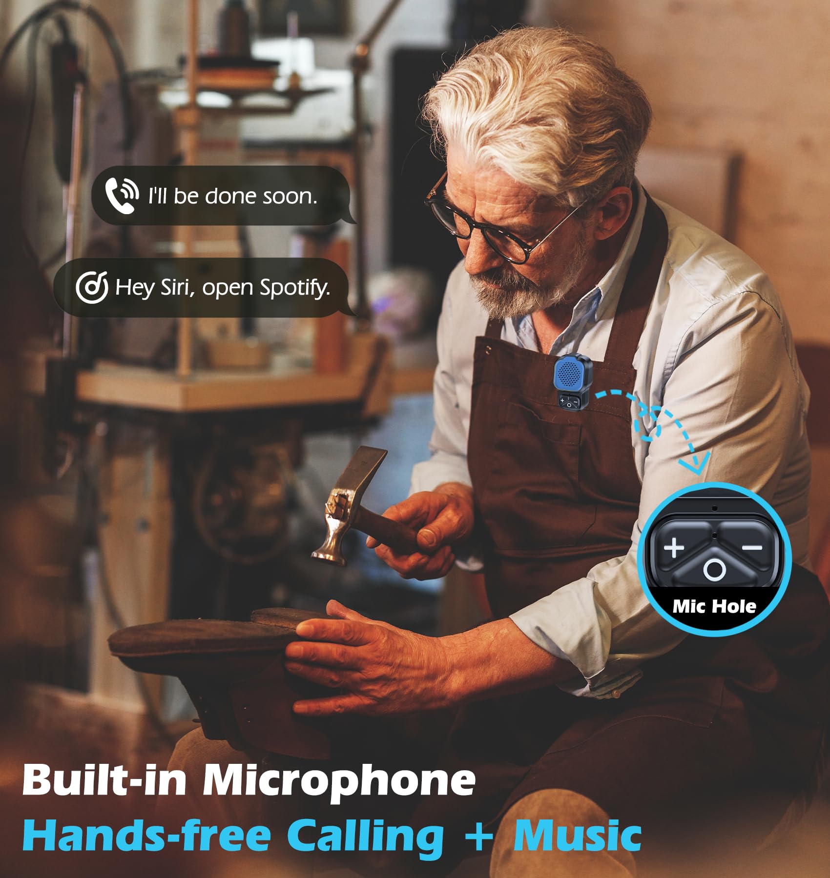 KAIY Altoparlante Bluetooth indossabile, altoparlante portatile wireless IPX6, impermeabile IPX6, microfono integrato per musica e chiamate in vivavoce, 10 ore di autonomia, mini regali per uomini e