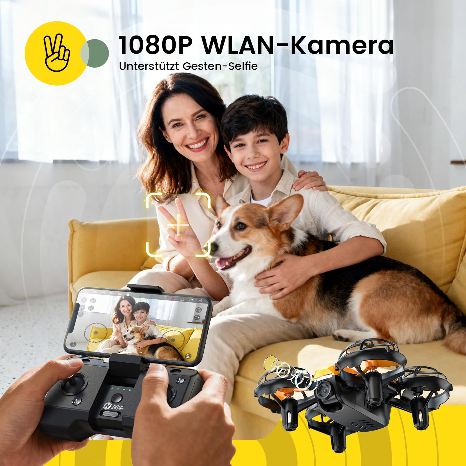 Holy Stone HS420 Mini Drohne mit HD 1080P Einstellbarer Kamera,mit 2 Steuerungsmodi,Not Aus,Umkreisen,360°Flip,Headless Modus,2 Geschwindigkeiten Geschenk für Anfänger Kinder,Orange