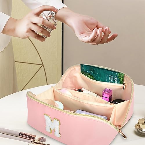 Miniatura 8 de DTBG Bolsa de maquillaje con iniciales personalizadas para mujer, Rosado, Large (4