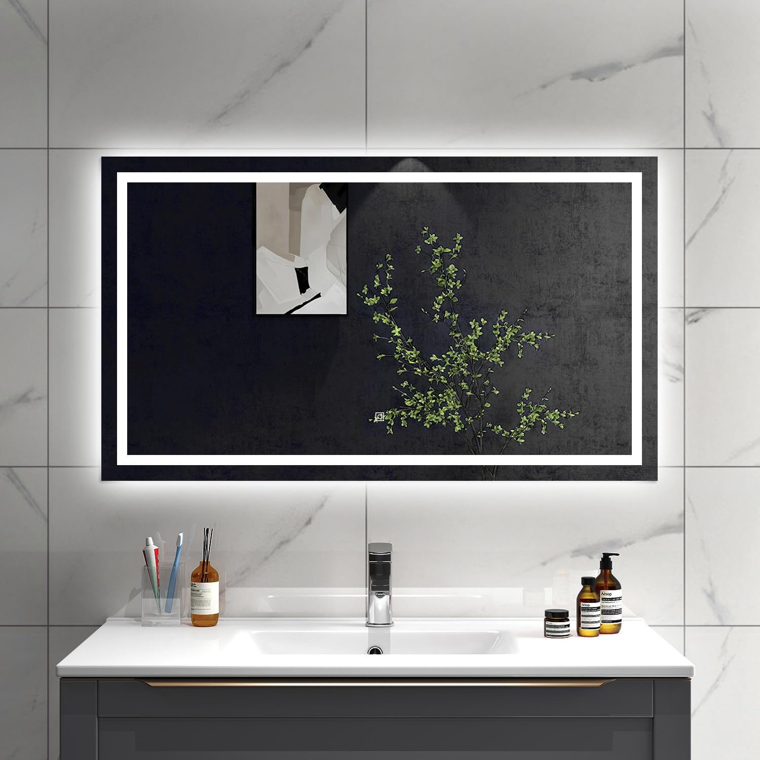 SLINE SANITARY Bathroom Mirror with LED Lights 150x80cm,Wall Mounted Vanity Mirror with Demister Pad,3 Colour Lights,Touch Control & Memory Function,IP44 Rated,Horizontal/Vertical
