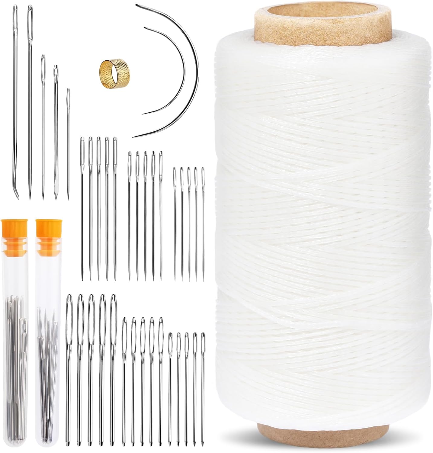 Waxed Thread, Leather Sewing Waxed Thread, White Waxed Thread 250M with Leather Hand