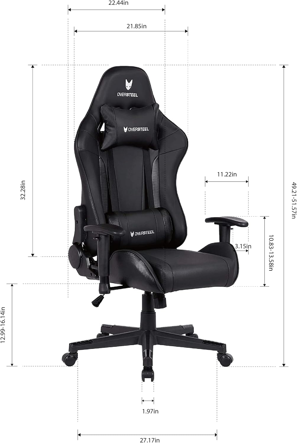 Oversteel - ULTIMET Sedia da gaming professionale in similpelle, braccioli 2D, regolabile in altezza, schienale reclinabile a 180°, pistone a gas classe 3, fino a 120Kg, colore Nero - Immagine 2